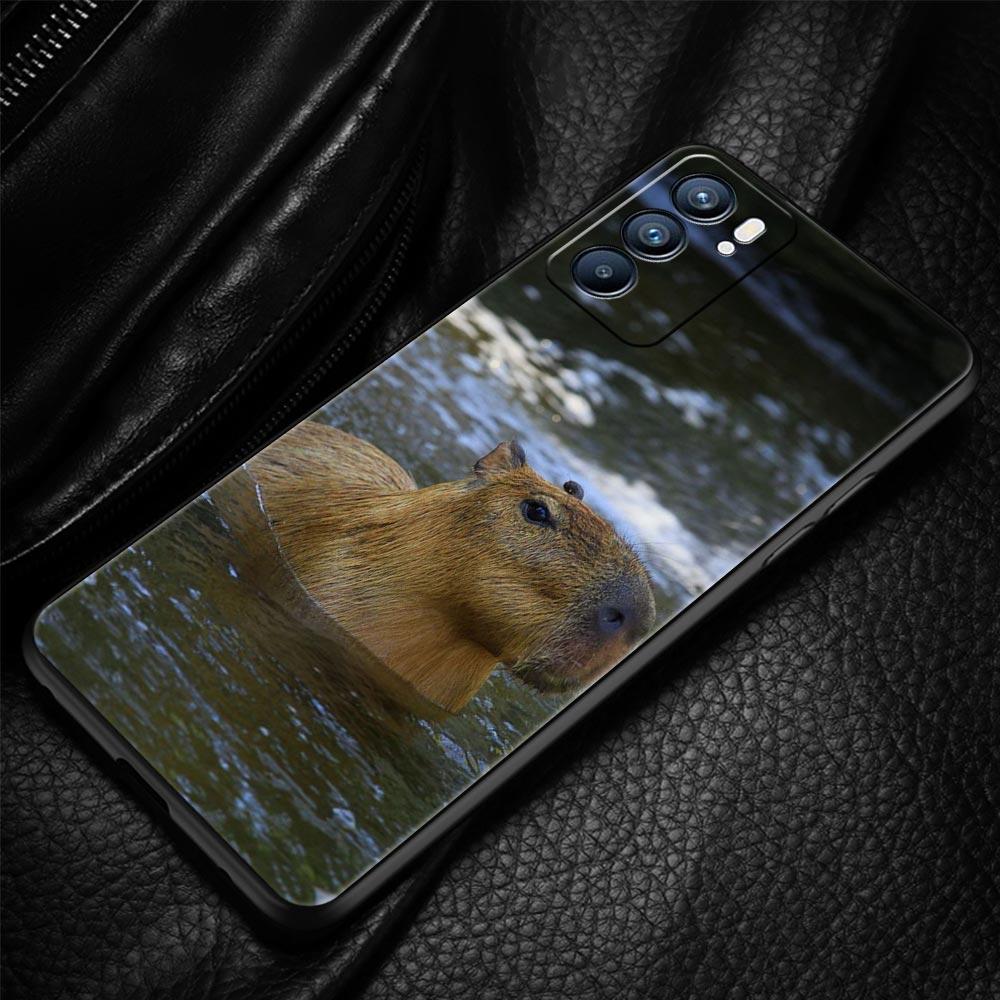 Cute Capybara Case For Oppo Find X6 Pro X5 A54 A53 A52 A9 2020 A15 A95 A17 A16 A76 A74 A57 Reno7 Reno6 Pro Plus 5G Black Cover