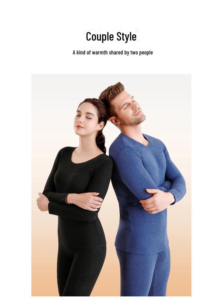 Комплект нижнего белья из термошерсти и шелка с круглым вырезом и бархатом на осень/зиму