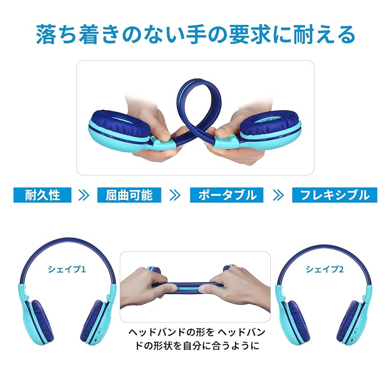 SIMOLIO kids headphones Children's headphones Bluetooth5.0 Three level volume limit Built-in microphone shared port Volume control For wired and