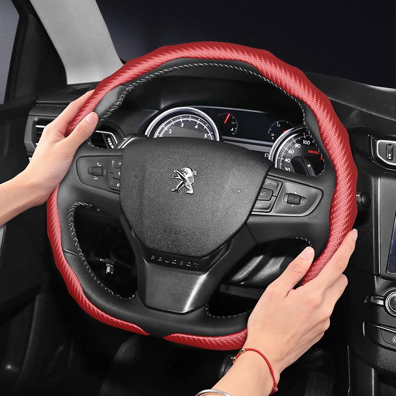 Vcxja9 Подходит для Peugeot Рулевое колесо с текстурой под карбон Накладка Защелкивающаяся Волнообразный Спортивный дизайн Защитный чехол 208 308 3008 Partner Exper