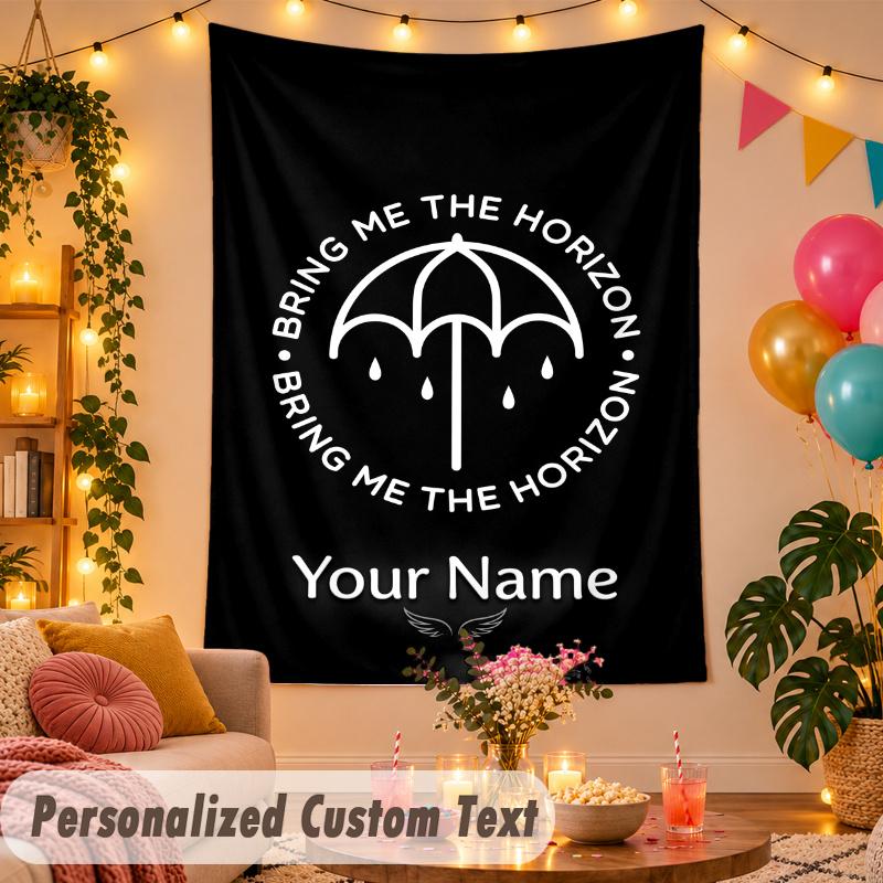 Bring Me the Horizon Personalized Wall Tapestry Custom Name Text Polyester Hanging Decor Home Room