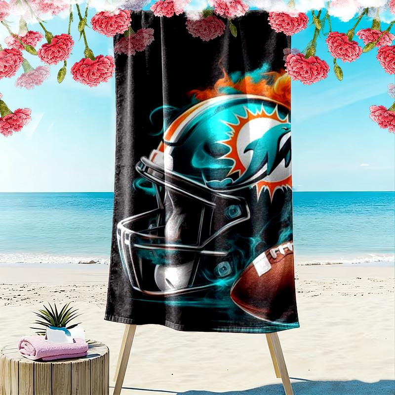 Miami Dolphins Print Beach Towel, Large Soft Quick Dry Towel for Beach Camping Swimming
