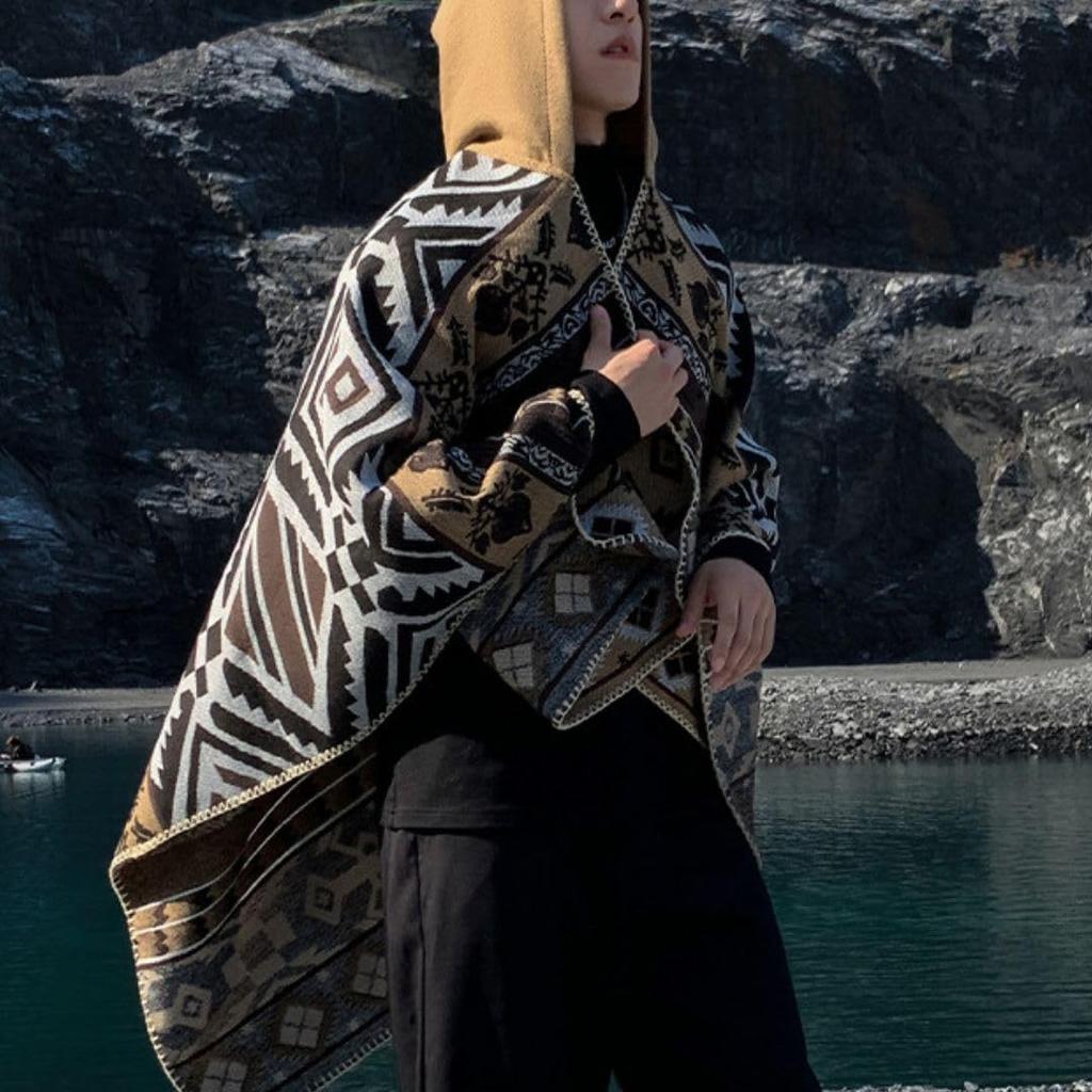 Накидка, Уличный плед, Пончо для костра, Пальто с капюшоном, Шаль, Плед (бежевый) [Параллельный импорт]