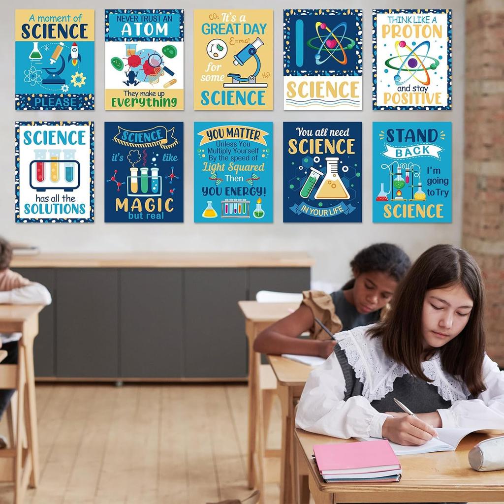 Zonon 10 Pcs Science Classroom Decoration Banner and Poster for Teachers Scientist Bulletin Board Set Posters Science Lab Cutout for Elementary