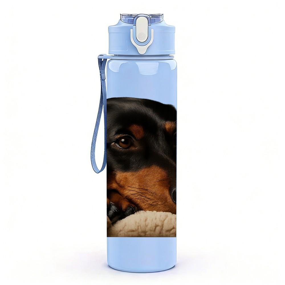 1PC Dachshund Dog On Cushion 750ml Color Plastic Sports Water Bottle Leakproof Flip Straw Lid Suitable for Sports Office Home Use
