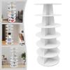 7 Tiers Eco-friendly PVC Rotating Shoe Rack,Black/White Tower Spinning Shoe Rack Floorstanding 60*139cm for Foyers,Hallways