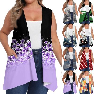 Женский оверсайз свободный повседневный жилет без рукавов с принтом и карманом, кардиган-жакет