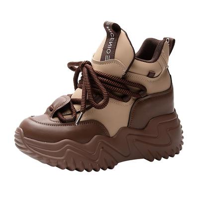 Модные высококачественные 7,5 см новые натуральная кожа женские зимние теплые кроссовки на платформе и танкетке осень-весна модные повседневные туфли для девочек