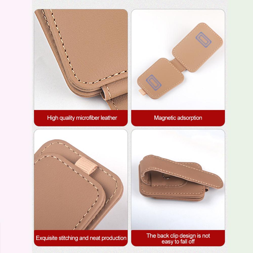 Многофункциональный автомобильный солнцезащитный козырек, магнитная вешалка для очков, кожаный зажим для хранения очков, держатель для билетов, аксессуары для интерьера