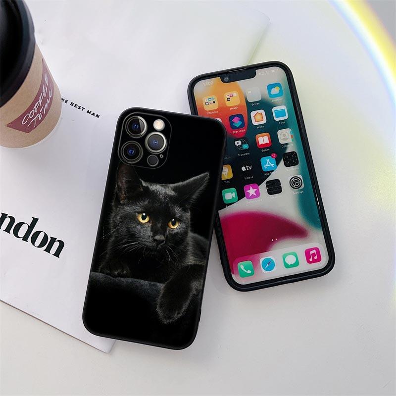 Черные Кошки Чехол для Телефона для iPhone 11 15 Pro Max Чехол Coque 14 Plus 13 Pro 12 11 X XS XR 7 8 SE 2020 15Pro Милый Кот ТПУ Мягкая Крышка