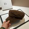 Autumn new matte leather navy hat European and American small fragrant style double-circle suede octagonal beret versatile newsboy hat