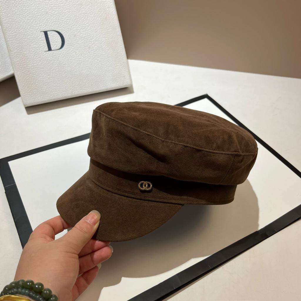 Autumn new matte leather navy hat European and American small fragrant style double-circle suede octagonal beret versatile newsboy hat