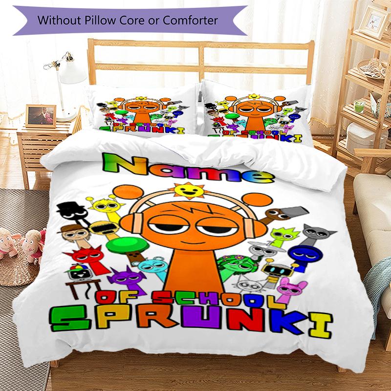 3pcs Custom Name Sprunki Bedding Set Duvet Cover Closure Includes 1 Duvet Cover & 2 Pillowcases, Soft and Comfortable for All Seasons.