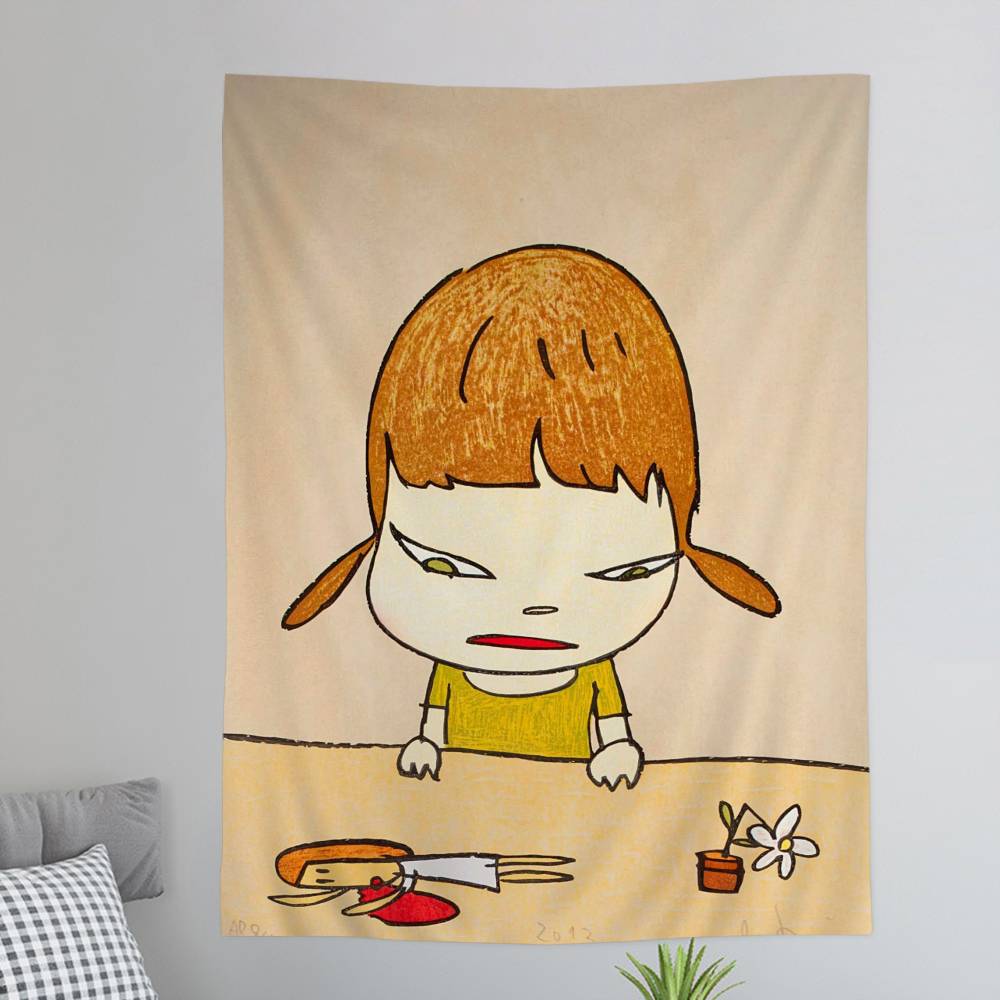 Yoshitomo Nara DIY Wall Tapestry Hippie Flower Wall Carpets Dorm Decor Wall Art Decor