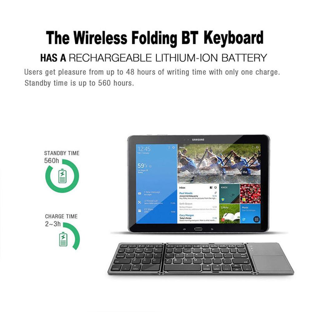 Mini Wireless Keyboard Bluetooth Touchpad Portable Magnetic Triple Folding Keyboard For Windows Android IOS iPad Phone