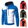 Men Fall Winter Hoodie Colorblock Drawstring Long Sleeves Big Pocket Hooded Retro Thin