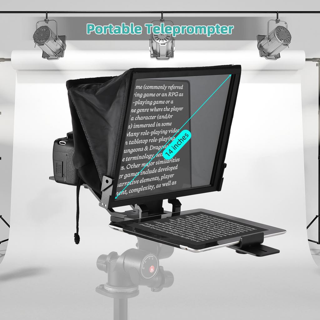 Портативный телесуфлер 14-дюймовый универсальный суфлер с двумя креплениями для холодной обуви и резьбовым отверстием 1/4 дюйма