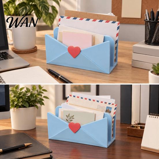 Office Desk Accessories 3D Printed Mail Storage Holder with Red Heart, Double Compartment Organizer for Cute Supplies Letters Postcards and