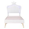 Bed Children Upholstered 90 x 200cm Frame for Girls White Crown Double Made of Faux Leather with LED Lights Slatted And Backrest (Mattress