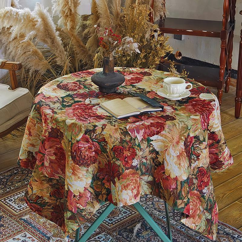 Pastoral floral American retro jacquard tablecloth dining table coffee table cloth rectangular literary small fresh cover tablecloth