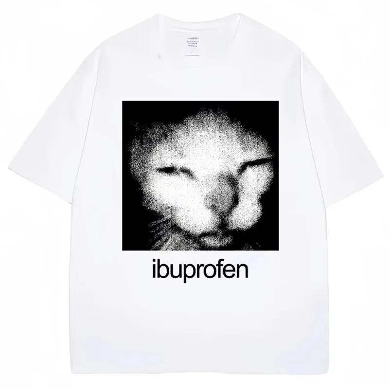 Short Sleeved Round Neck Y2k Tshirt Unisex Clothing New In Top Tees Unisexs Tshirt Camisetas Vintage Funny Ibuprofen Cat Meme