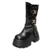 Fashion Women's High Platform Motorcycles Boots Winter 9.5CM Wedge Heels Warm Ankle Boots Chunky Sneakers New Autumn Leather Shoes Woman