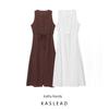 Kaslead New Women Clothes Western Style Fashion Buttons with Lining Sleeveless Waist Hugging Dress