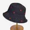 Love Heart Embroidery Denim Fisherman Hat Versatile Sun Protection Hat Fashion Bucket Hat  Women