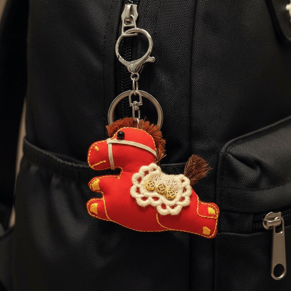 Kawaii Cartoon Pony Keychain Chinese Style Good Luck Pony Pendant Handmade Mini Stuffed Animal Keyring Car Decoration