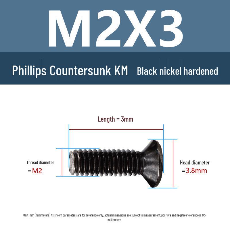 Yigu Carbon Steel Black Nickel Hardened KM Phillips Flat Head Screws M2-M4 for Electronics