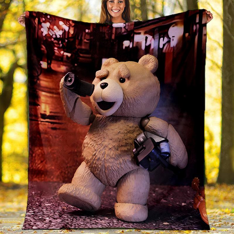 Cartoon Teddy bear Ted2 printed throw blanket—lightweight,soft,warm;versatile blanket for all seasons—perfect as &air-conditioning throw,nap blanket