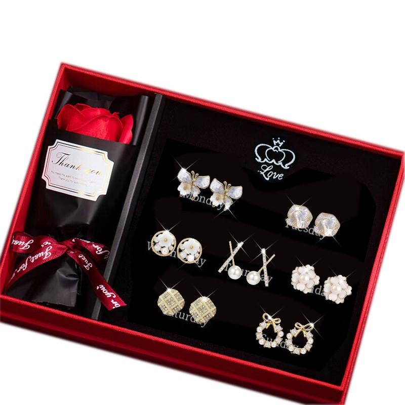 Elegant Small Style Butterfly Knot Stud Earrings Set Sterling Women Valentines Gift
