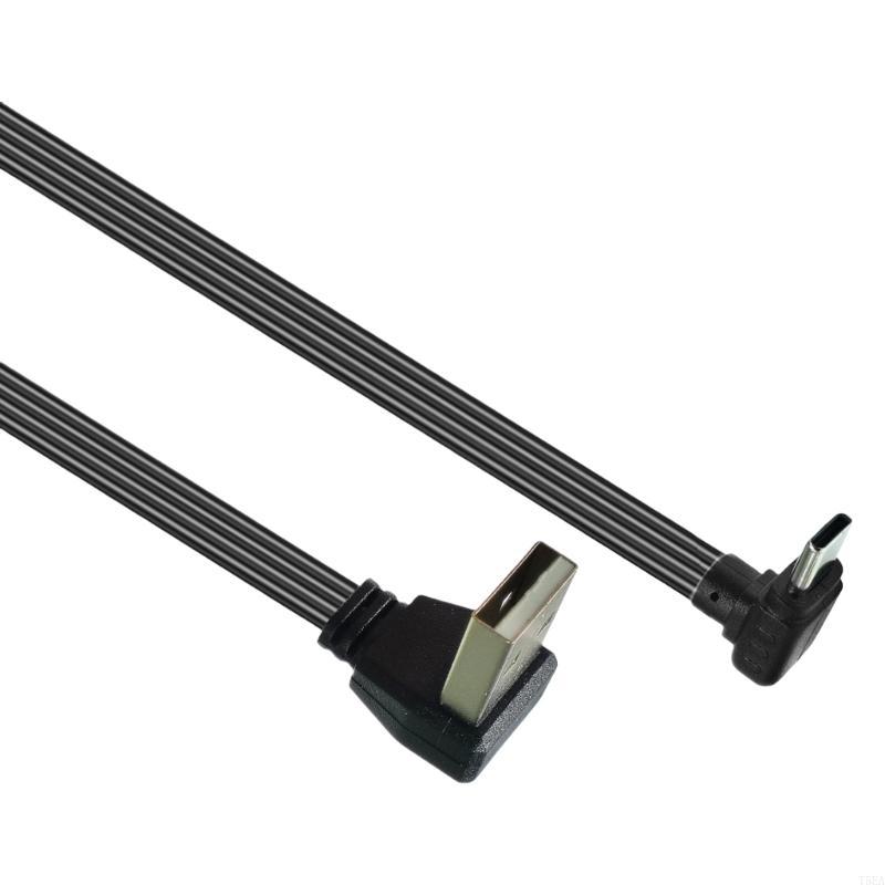 USB 2.0 Male to USB C Data Cord Wire Straight Head/90 Degree Bend Flat Cable for Tablet Phones 480Mbps Data Transfer