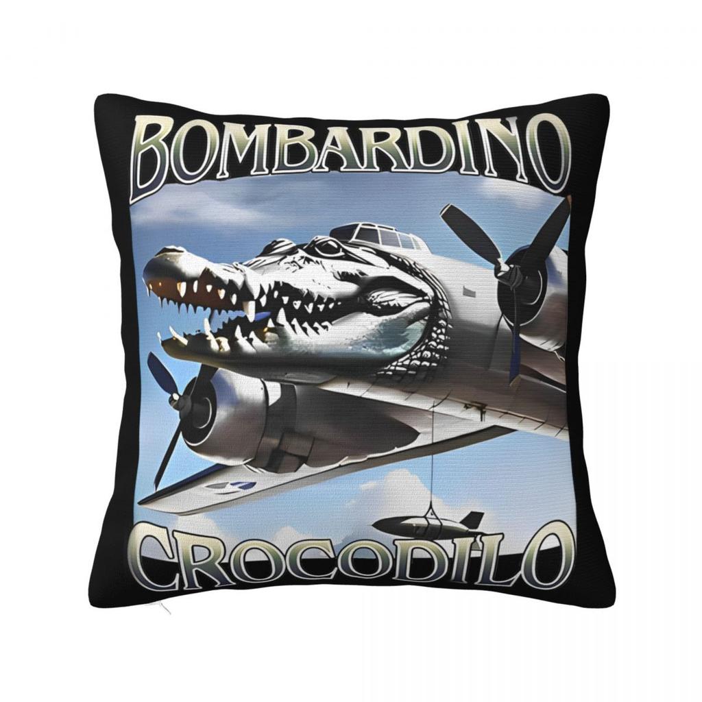 Мем Мозговая Гниль Bombardino Crocodilo Наволочка Чехол для Подушки Креативный Декор на Молнии Чехол для Декоративной Подушки на Сиденье 45x45см
