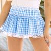 Mini Skirt Mid-rise Elastic Waist Plaid Print Lace Stitching Ruffle Short Skirt A-Line Halloween Cosplay Role-Playing Skirt