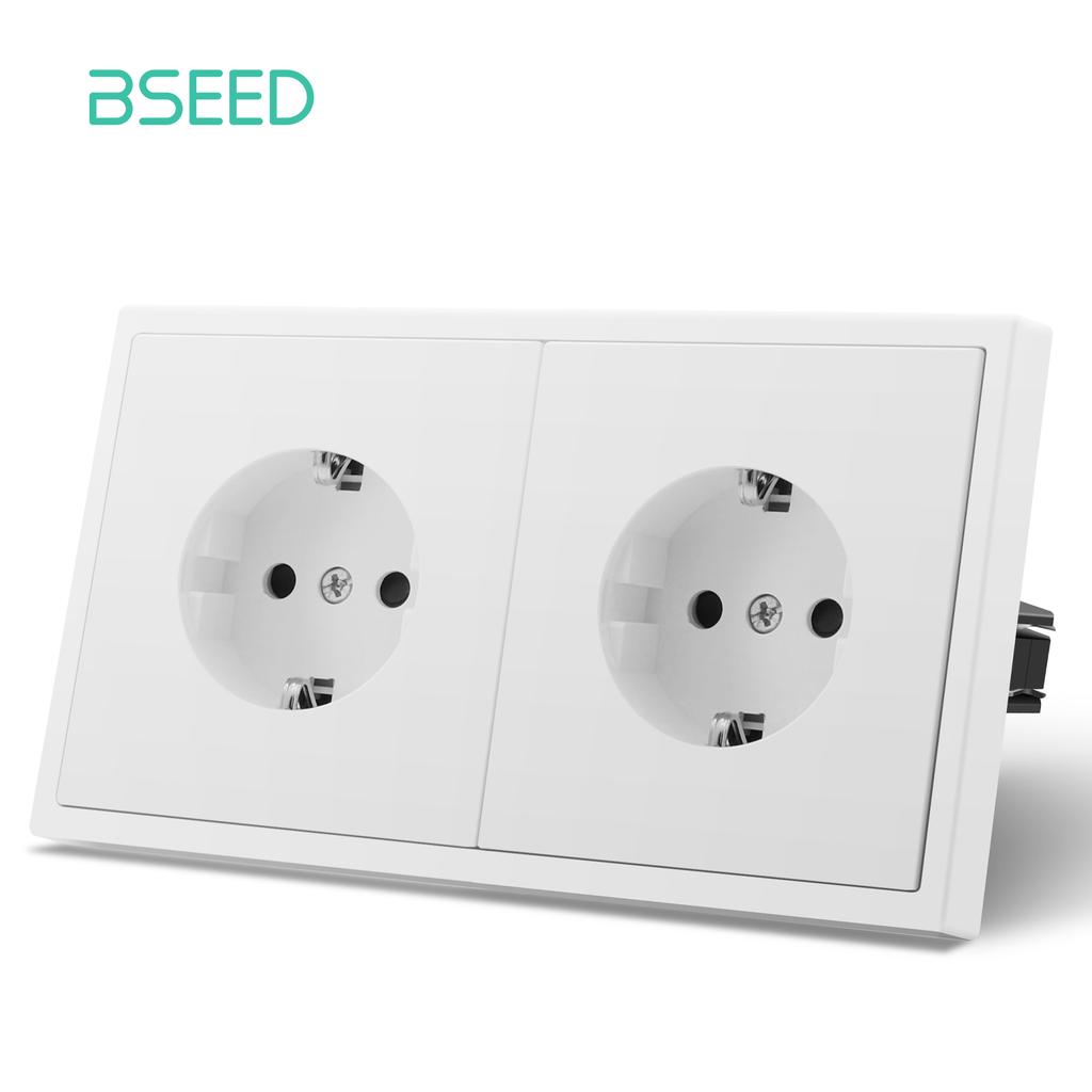 BSEED EU Large Button Wall Switches 1/2Gang 1Way Wall Power Sockets Dual USB Phone Charge Port 5V White Home E-Series
