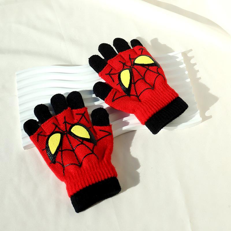 Зимние теплые вязаные перчатки с открытыми пальцами для детей Marvel Человек-паук, мальчиков, мультяшный герой, варежки для школьников 6-12 лет
