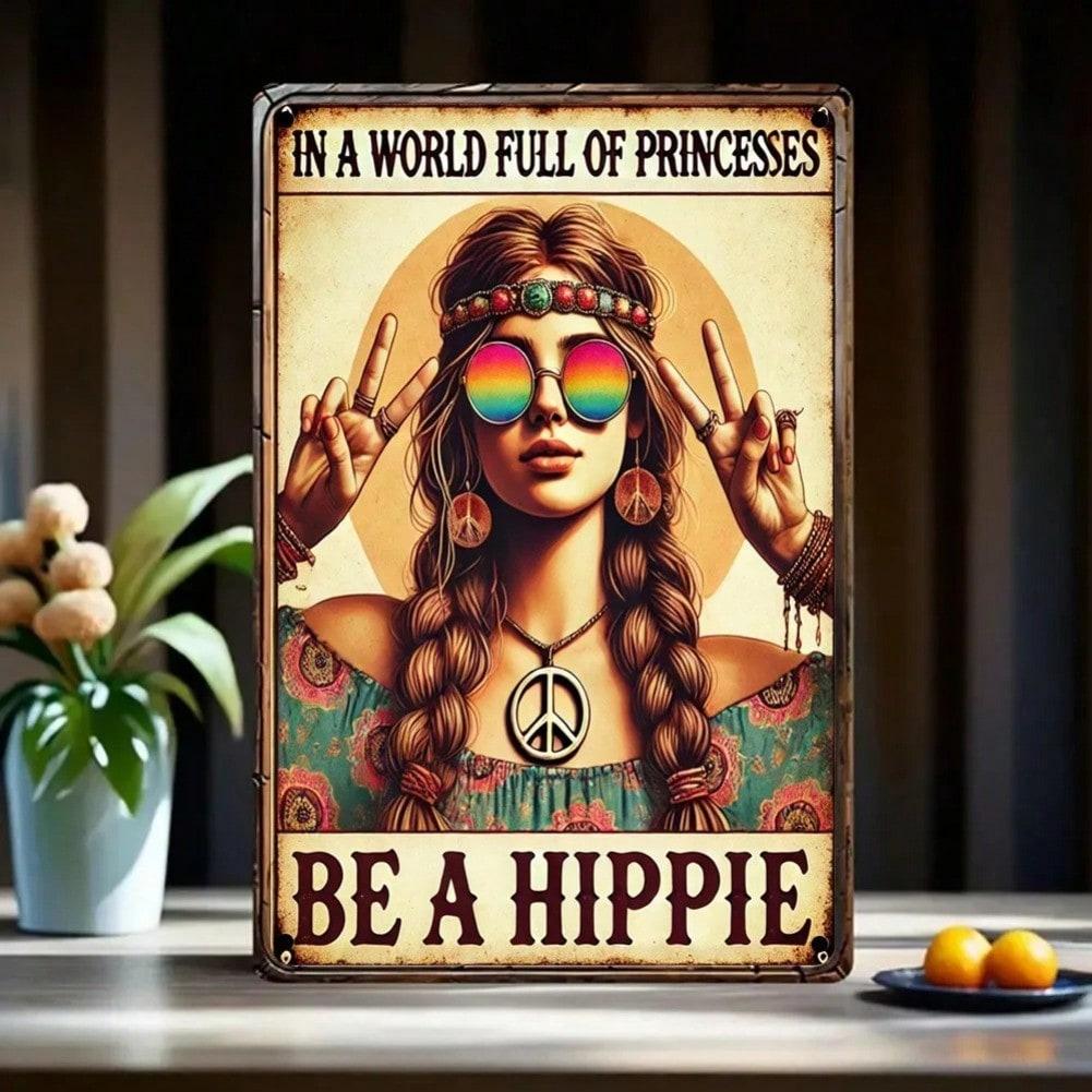 BOHO Vintage 8x12 Iron Wall Art Sign, Hippie Metal Plaque for Indoor Outdoor Garden Cafe Courtyard Decor