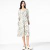 Maslan early spring fashionable and elegant pullover, waist cinched long sleeved, lightweight, medium to long printed dress
