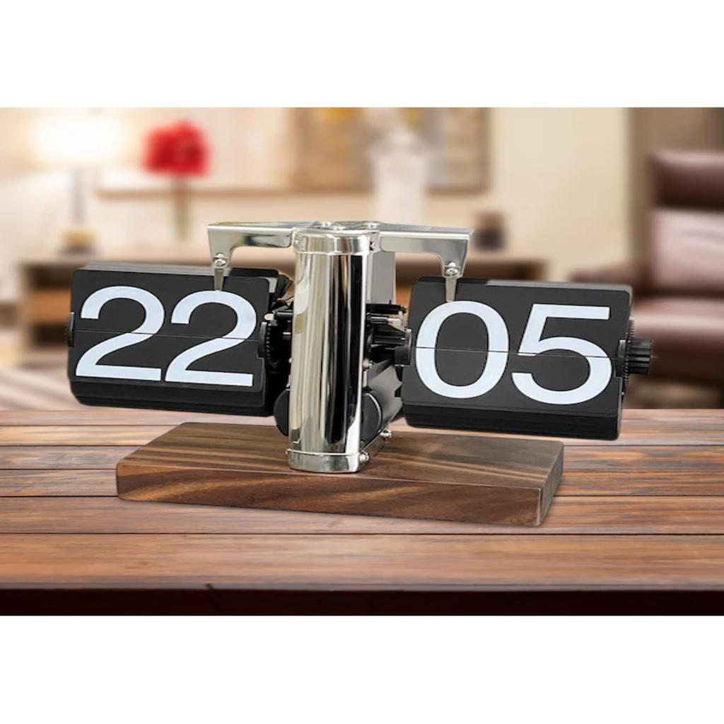 Retro Flip Clock Wooden Mechanical Desktop Decoration Home Office