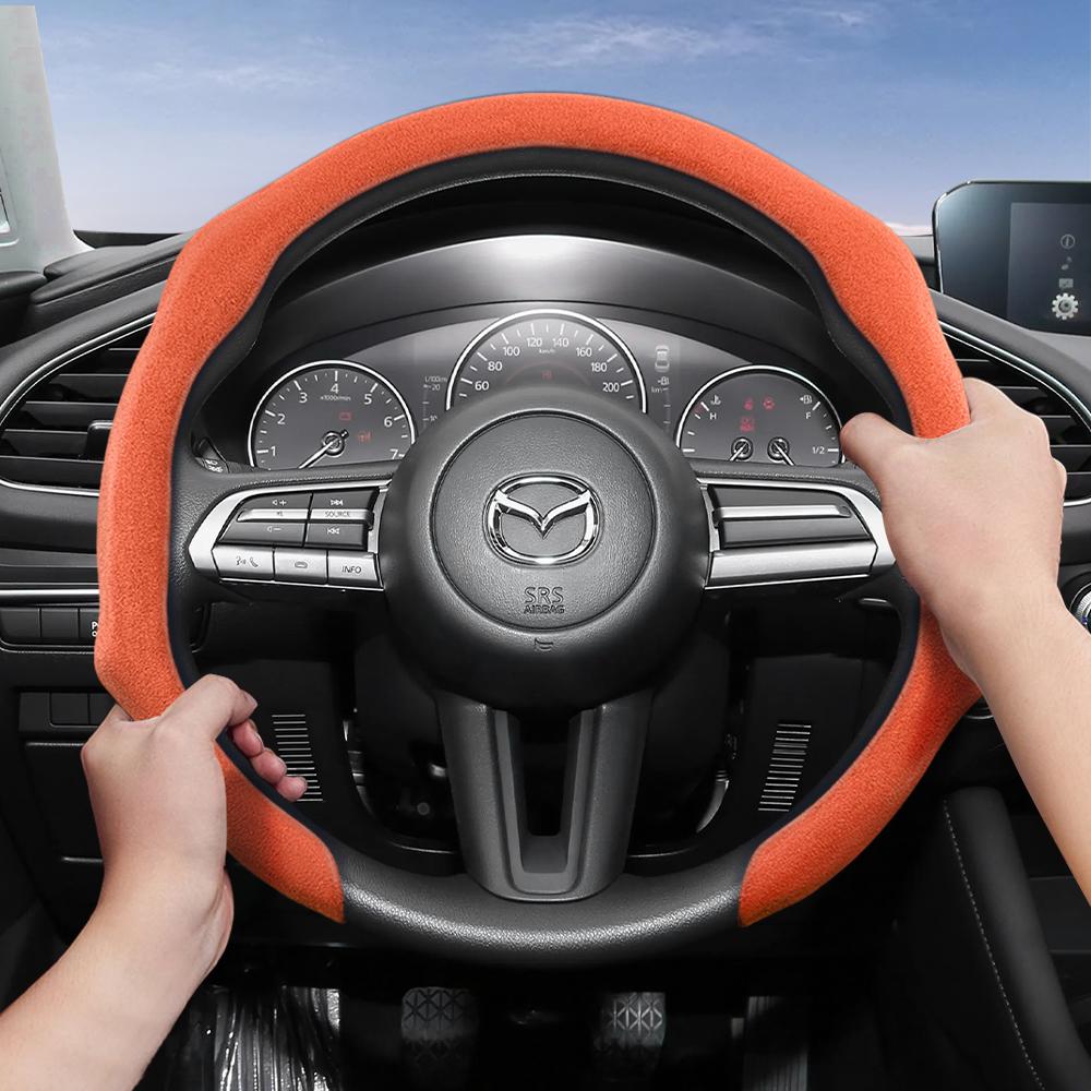 Подходит для Mazda Premium Замшевая накладка на руль с кнопками, Нескользящая и прочная, Доступны круглые и D-образные рули 3 Cx5 6 2 Cx30 Cx3 6G