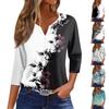 Women's T Shirt Print Button 3/4 Sleeve Daily Weekend Fashion Basic V- Neck Regular Top