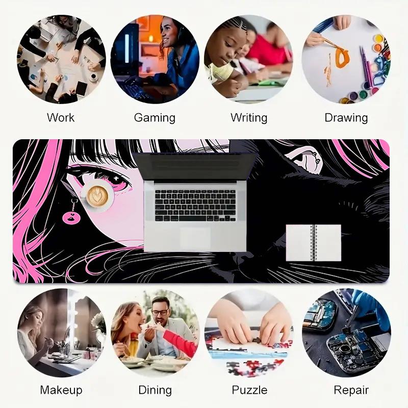1PC Girl Cat Large Durable Mouse Pad Suitable for Office Desks, Gaming Desktops.Non-Slip Back P63