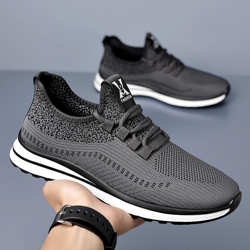 Мужская обувь, Обувь из сетки Fly-Woven, Дышащая, Легкая повседневная спортивная обувь, Нескользящие кроссовки с мягкой подошвой