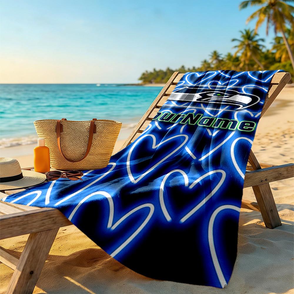 Seattle Seahawks Customized Name Beach Towel Super Soft Absorbent Suitable For Swimming Gym Camping Yoga Vacation