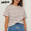Striped T-shirt Short-sleeved Spring and Summer New Versatile Simple Loose Cotton Round Neck Striped Short-sleeved