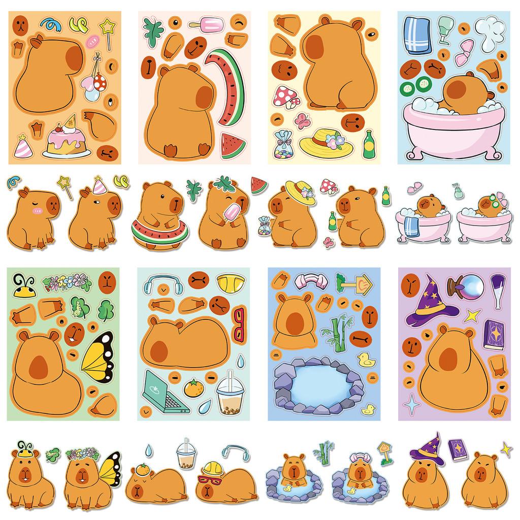 8PCS Capybara Puzzle Stickers for Children DIY Capybara Cartoon Animal Puzzle Parent-child Interaction Make A Face Stickers