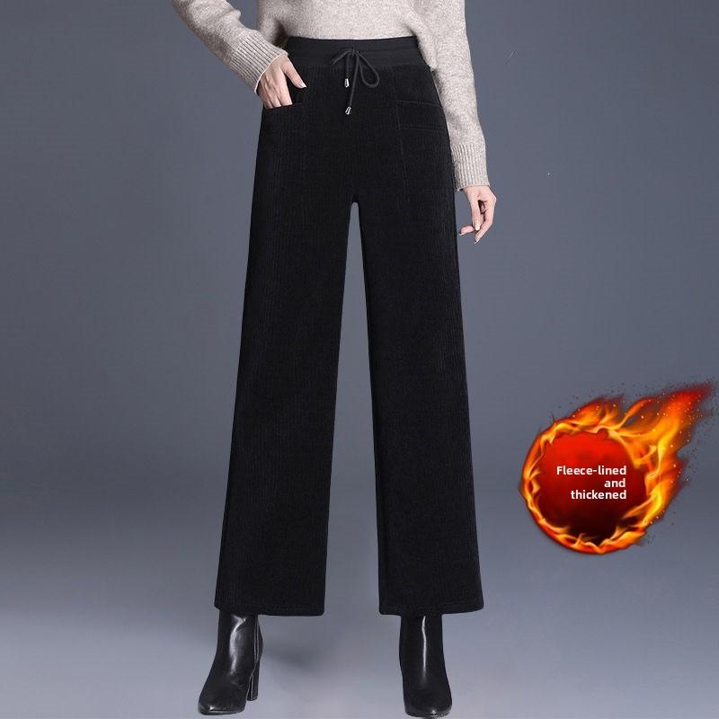 Autumn and winter new thickened velvet high waist thin strip velvet micro-pull pants casual loose straight pants women's versatile