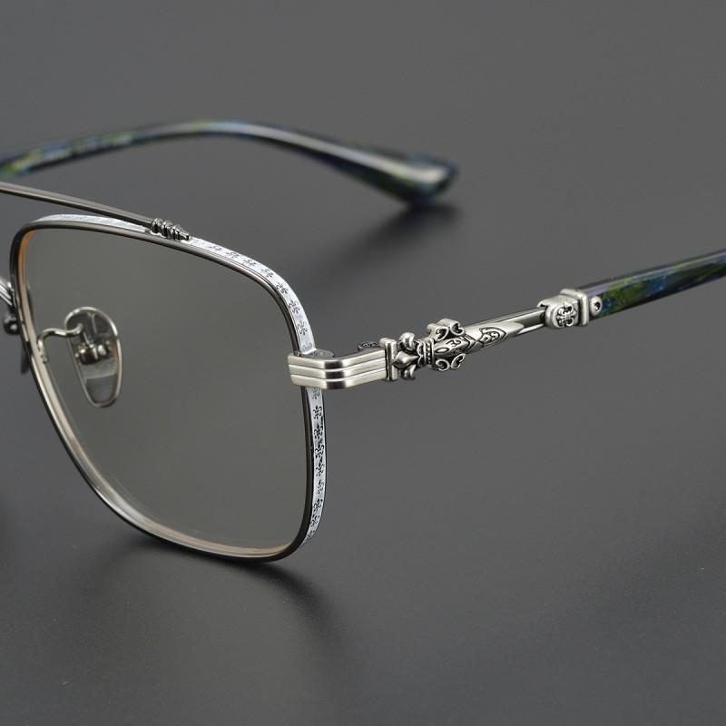 Japanese Style Handmade Large Frame Pure Titanium Gold Decorative Eyeglasses Men Women Plain Face Acetate Glasses With Carved