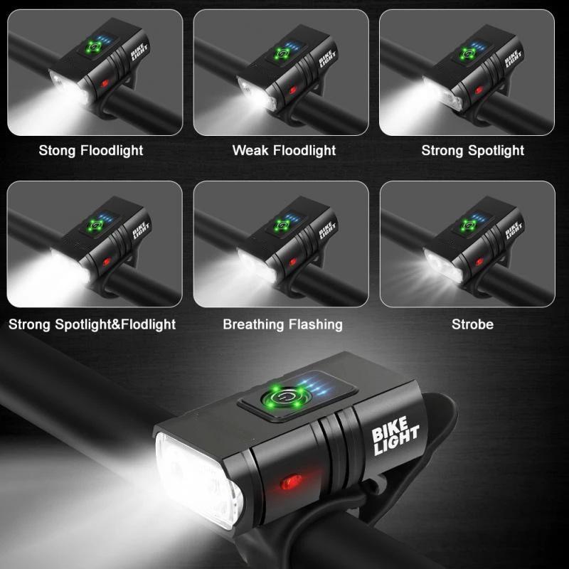 Набор велосипедных фонарей T6 LED Передняя фара USB-перезаряжаемая Фонарик для горного велосипеда MTB с задним фонарем для самоката